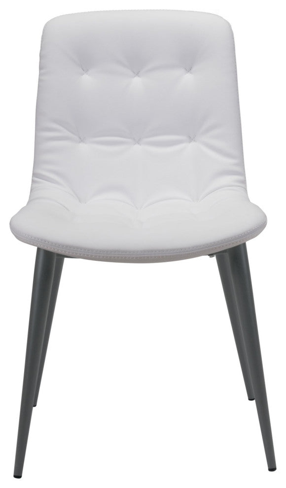Dining Chair, Set of 2, Faux Vinyl Leather, Steel, White, Dark Gray, Cafe