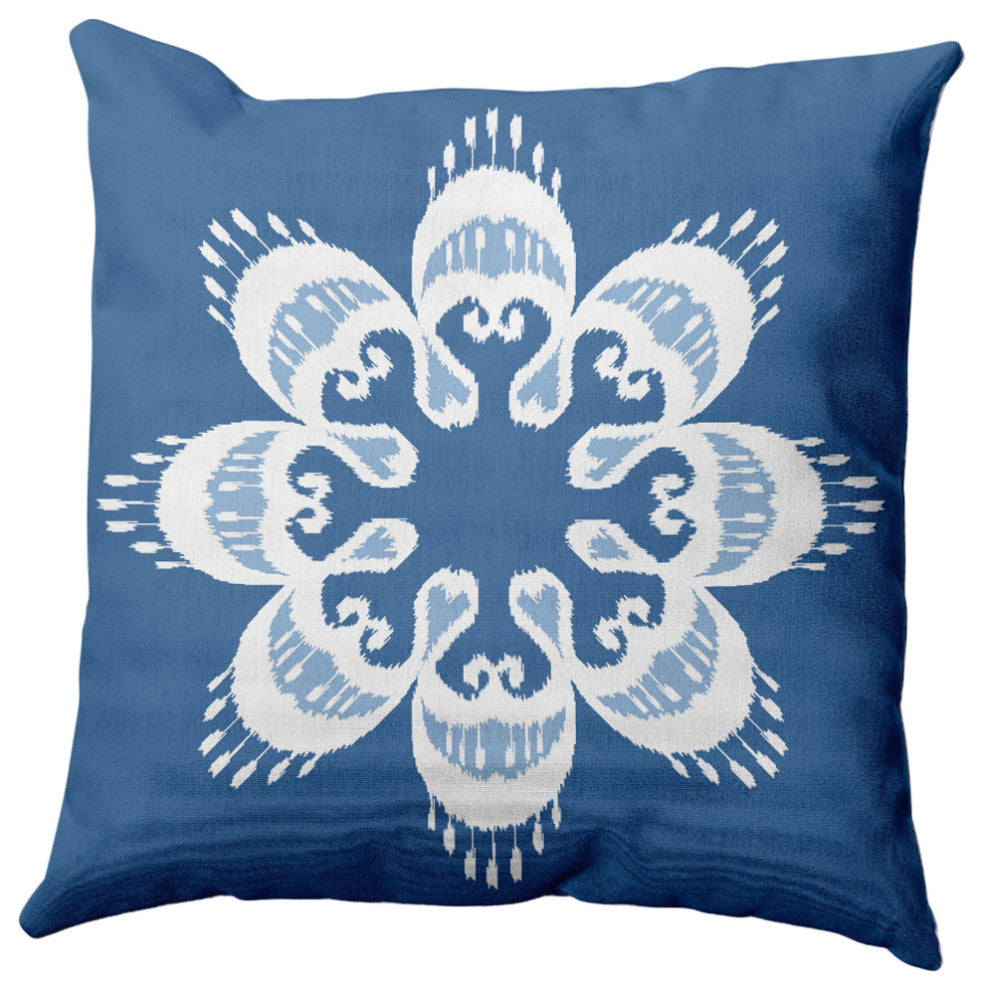 Ikat Mandala Decorative Throw Pillow, Mid Blue, 26x26"