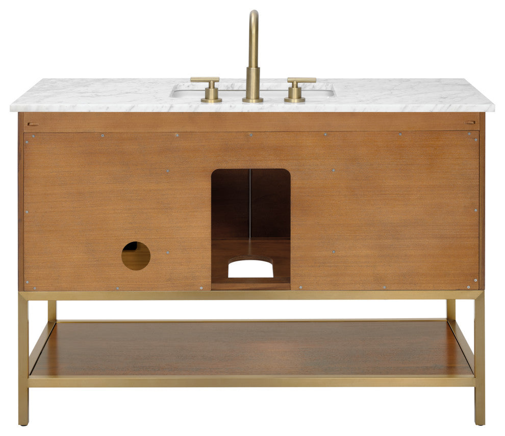 Diamond 48" Bath Vanity, Walnut/Satin Brass, 48", Marble Top