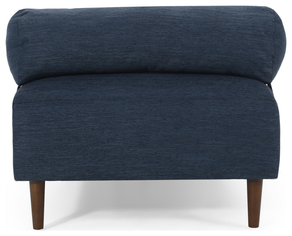 Holmwood Mid Century Modern Fabric Tufted Chaise Lounge With Bolster Pillow, Navy Blue/Natural Walnut