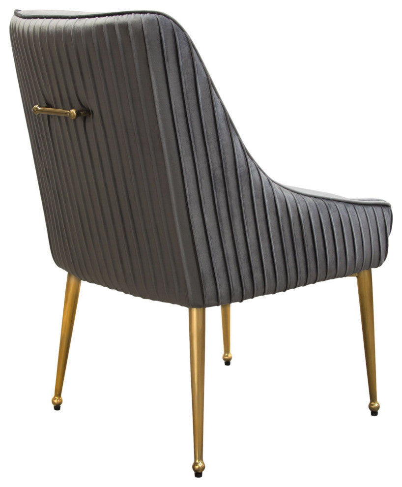 2 Quinn Dining Chairs With Outside Pleat Detail, Gray Velvet