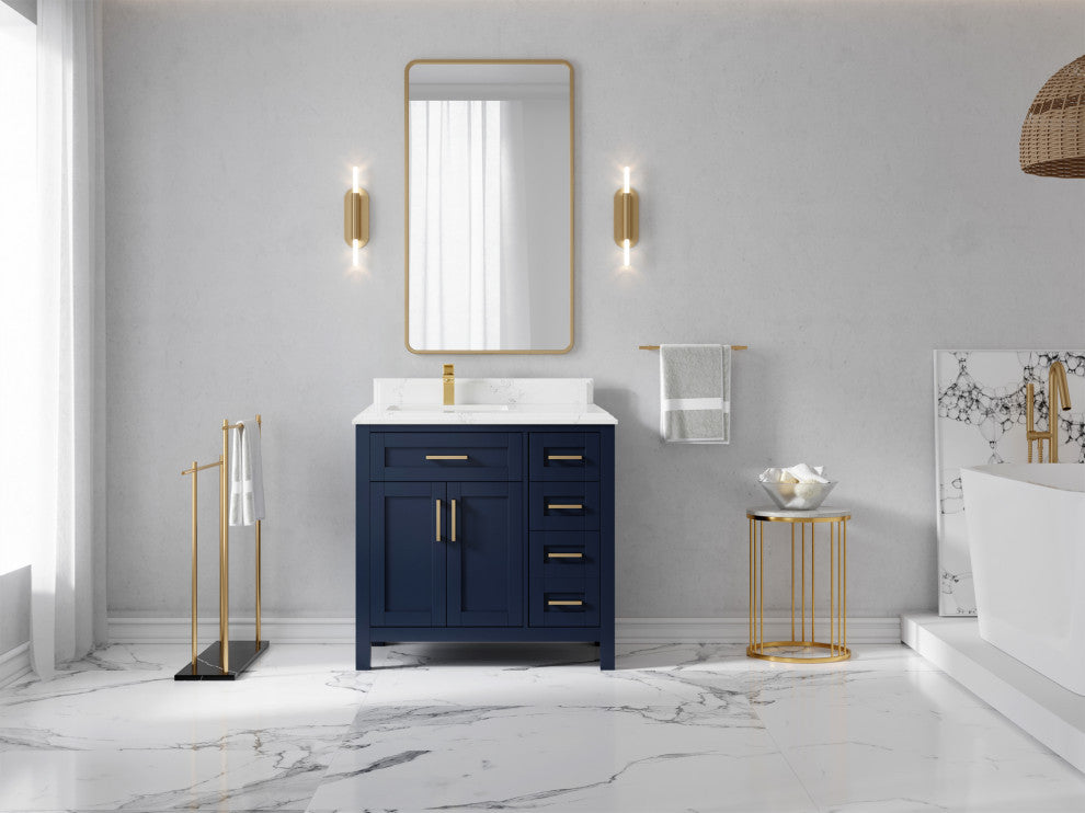 Cambridge 36 Left Offset Bath Vanity in Hale Navy Blue 1.5" Empira Quartz