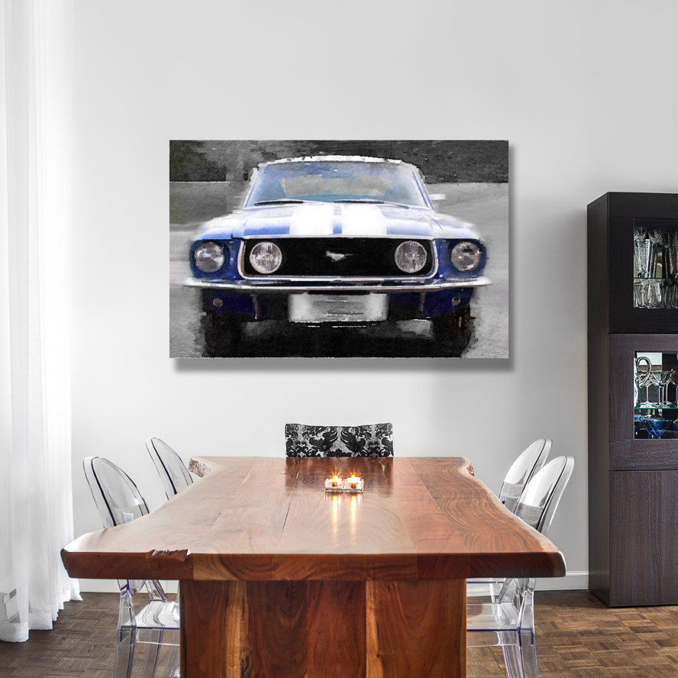 "1968 Ford mustang Front End Watercolor" Fine Art Print