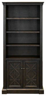 Traditional Wood Bookcase With Doors Office Assembled Dark Brown