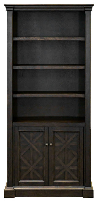 Traditional Wood Bookcase With Doors Office Assembled Dark Brown