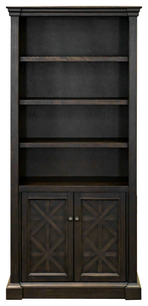 Traditional Wood Bookcase With Doors Office Assembled Dark Brown