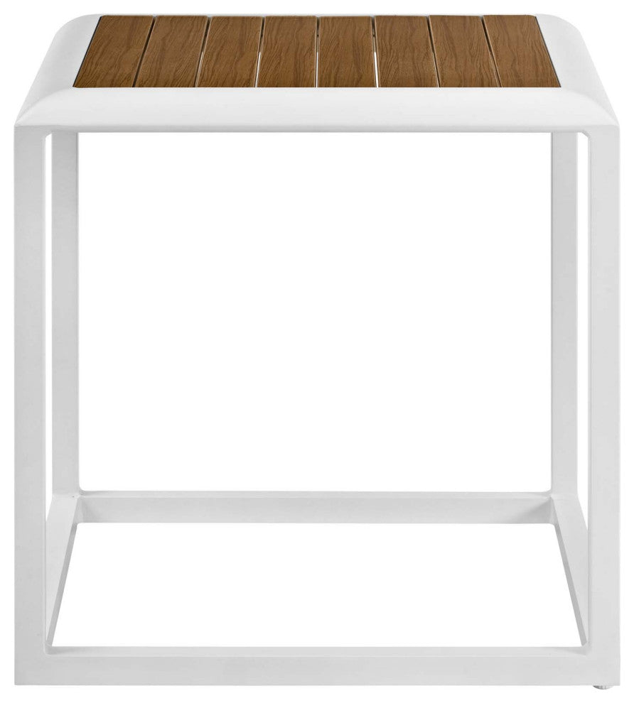 Lounge Chair Table Set, Navy White, Aluminum, Modern, Outdoor Patio Hospitality