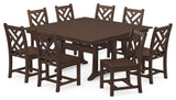 Chippendale 9-Piece Farmhouse Trestle Dining Set, Teak
