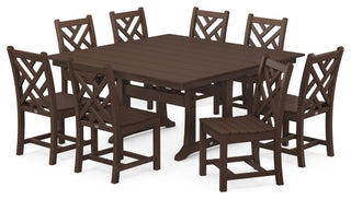 Chippendale 9-Piece Farmhouse Trestle Dining Set, Teak