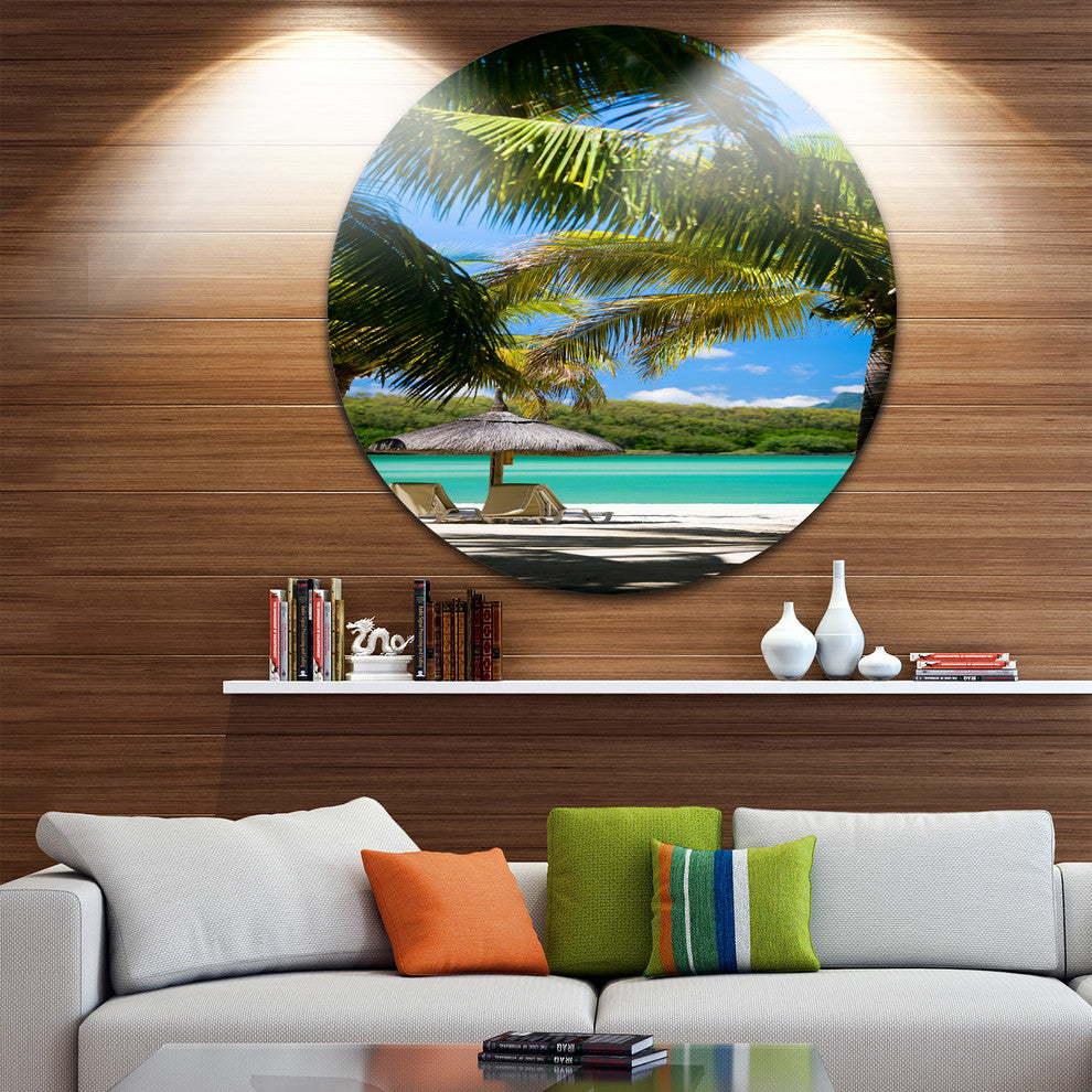 Tropical Paradise, Beach And Shore Photo Round Metal Wall Art, 23"
