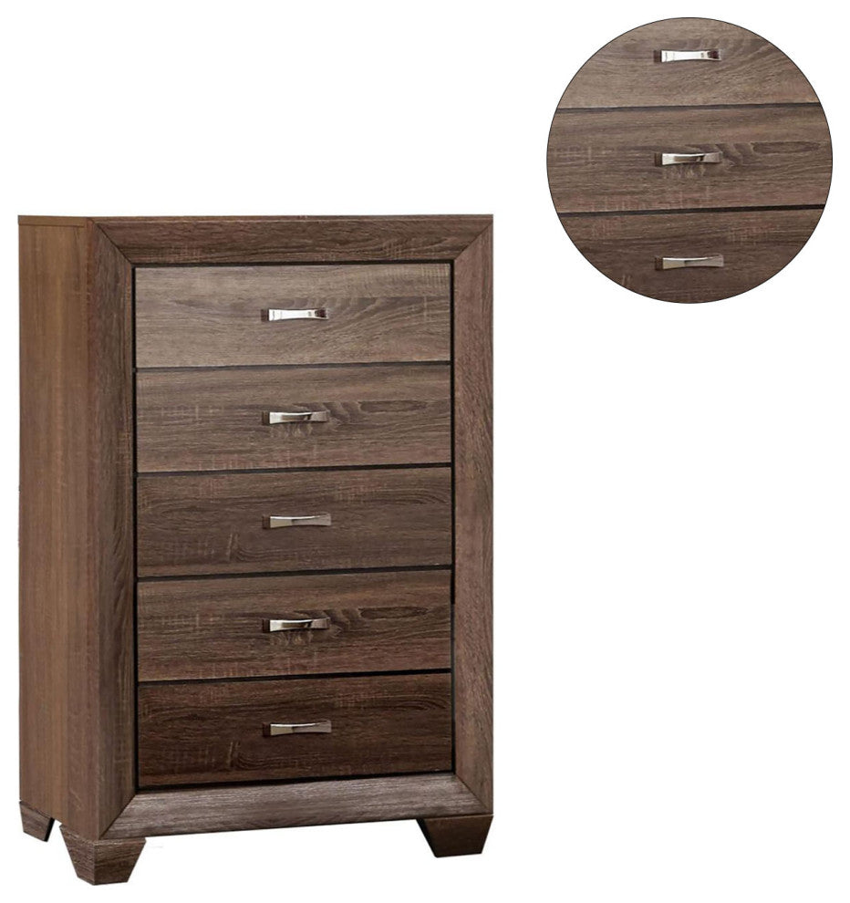 Wood Chest with 5 Drawers, Washed Taupe