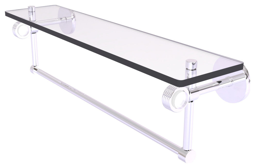 Clearview 22" Glass Shelf and Towel Bar and Groovy Accents, Polished Chrome