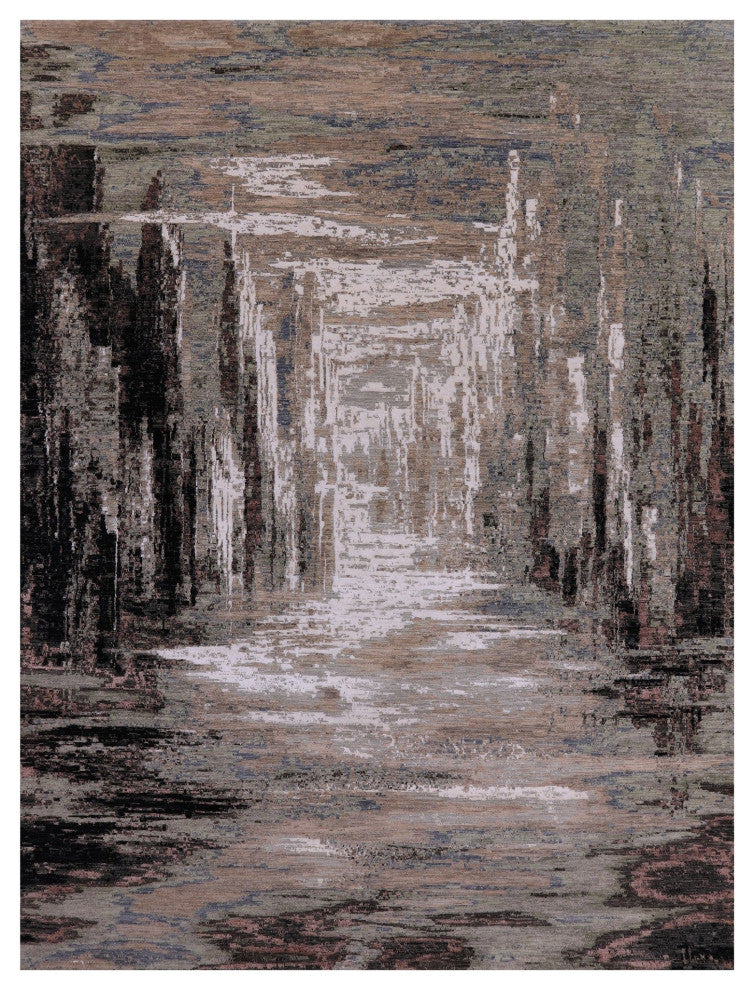9' 0" X 12' 1" Abstract Handmade Wool and Silk Rug Q6833