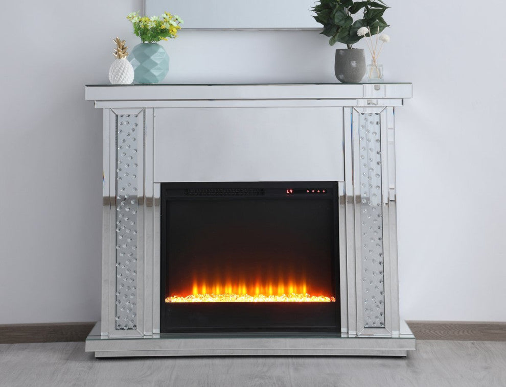 47.5" Crystal Mirrored Mantle With Crystal Insert Fireplace