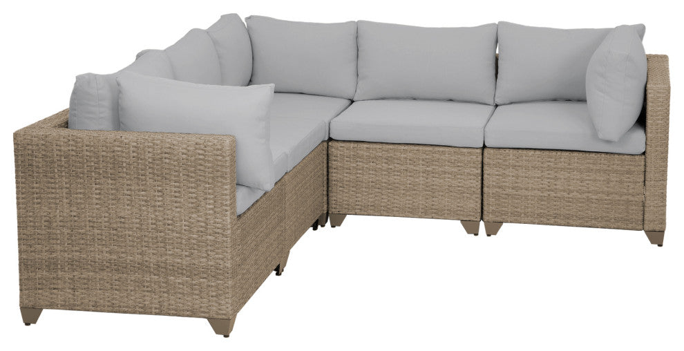 Maui 5-piece Outdoor Modular Conversation Set, 3 Corner Sofa Seats, Stone