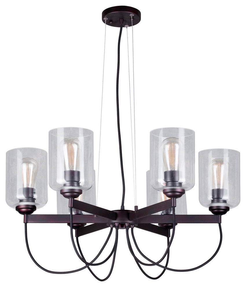 6 Light Chandelier, Antique Bronze, Clear Glass