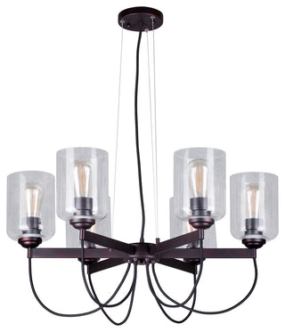 6 Light Chandelier, Antique Bronze, Clear Glass