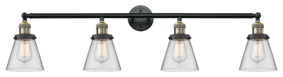 Small Cone 4-Light Bath Fixture, Clear Glass, Black Antique Brass