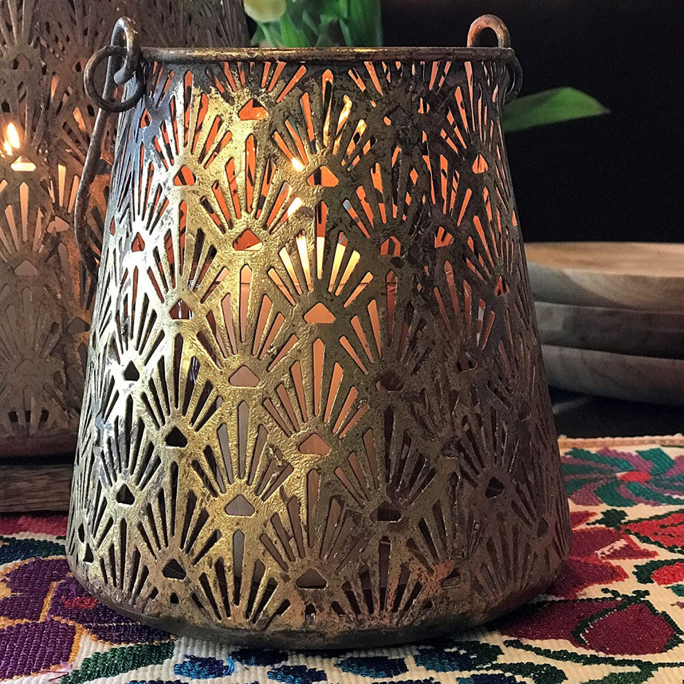 2 Piece Morocco Metal-Lattice Bell Lanterns