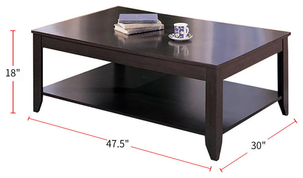 3 Piece Wood Table Set With Bottom Shelf, Cappuccino