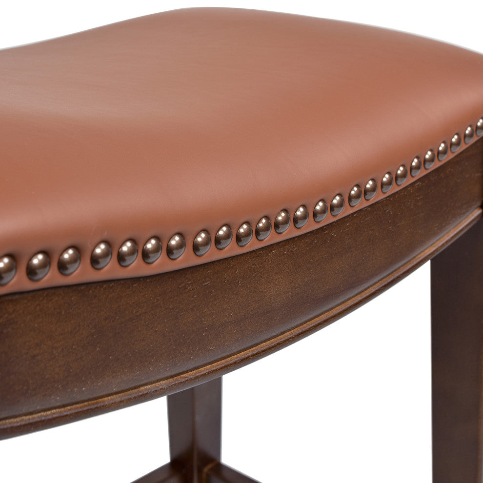 Barlow 24.5" Top Grain Leather Backless Saddle Counter Stool, Bourbon Brown