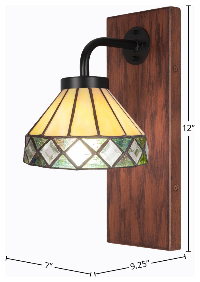 Oxbridge Wall Sconce, Matte Black & Painted Wood-look Metal, 7" Diamond Peak Art