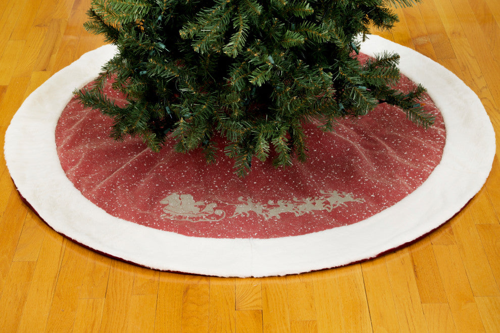 Snow Scene Christmas Treeskirt With Faux Fur Trim, 48"