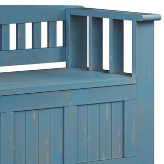 Acadian Solid Wood Entryway Storage Bench, Distressed Coastal Blue
