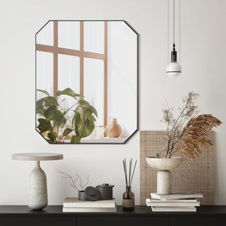 Allure Octagon Framed Bathroom Wall Mirror, Matte Black, 36"