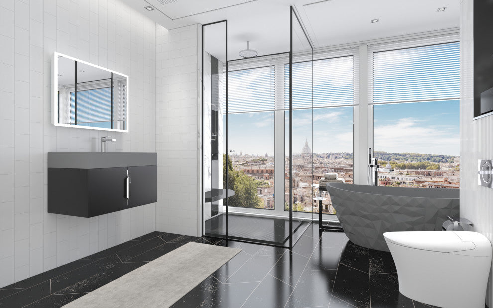 CastelloUSA Amazon 30" Right Wall Mounted Bathroom Vanity Set, Black, Gray Top, Brushed Nickel