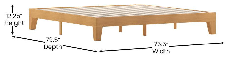 Evelyn Wood Platform Bed with Wooden Support Slats, No Box Spring Required, Natural, King