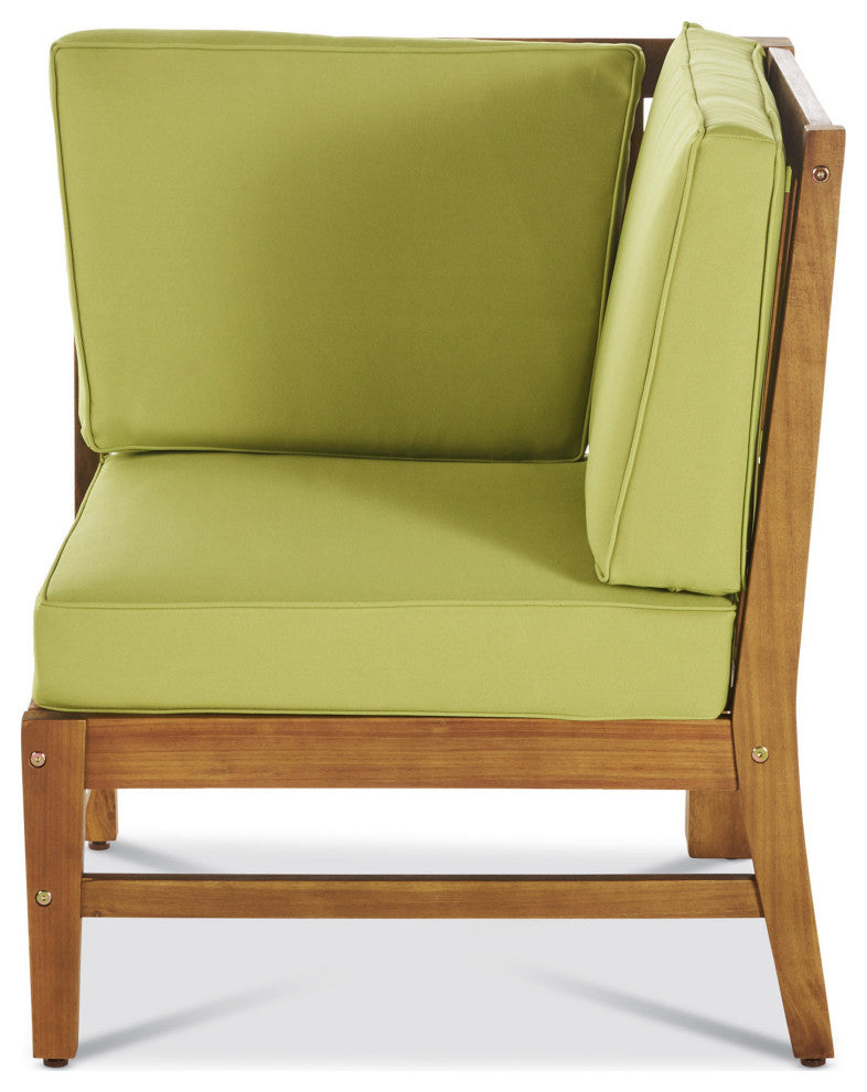 Outdoor 5-Seat V Shaped Acacia Sectional With Table, Green