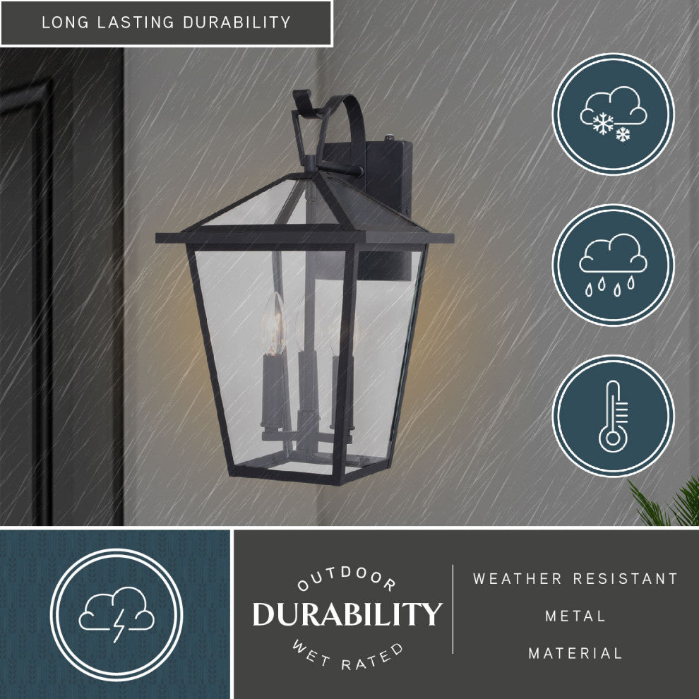 Derby 10-in W 3 Light Dusk to Dawn Matte Black Outdoor Wall Lantern Clear Glass