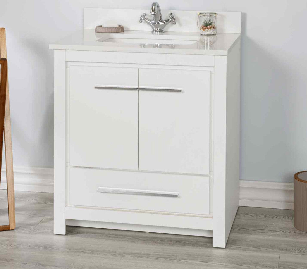 Mila Collection 30" Bathroom Vanity With Sink, Mirror, Countertop, Snow White