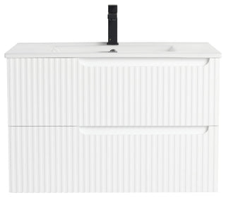 Citiscape Bath Vanity, Textured Drawer Fronts Sink Included, White, 30"