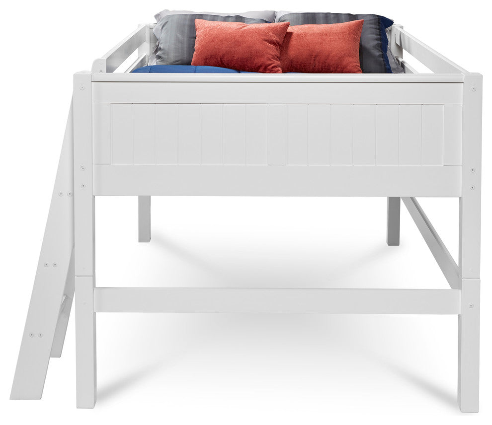 Full Low Loft Bed, Panel Headboard, White Finish