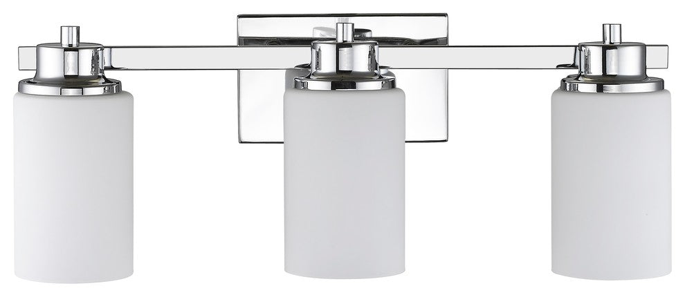 SCARLETT Contemporary 3 Light Chrome Finish Bath Vanity Light Etched White Glass
