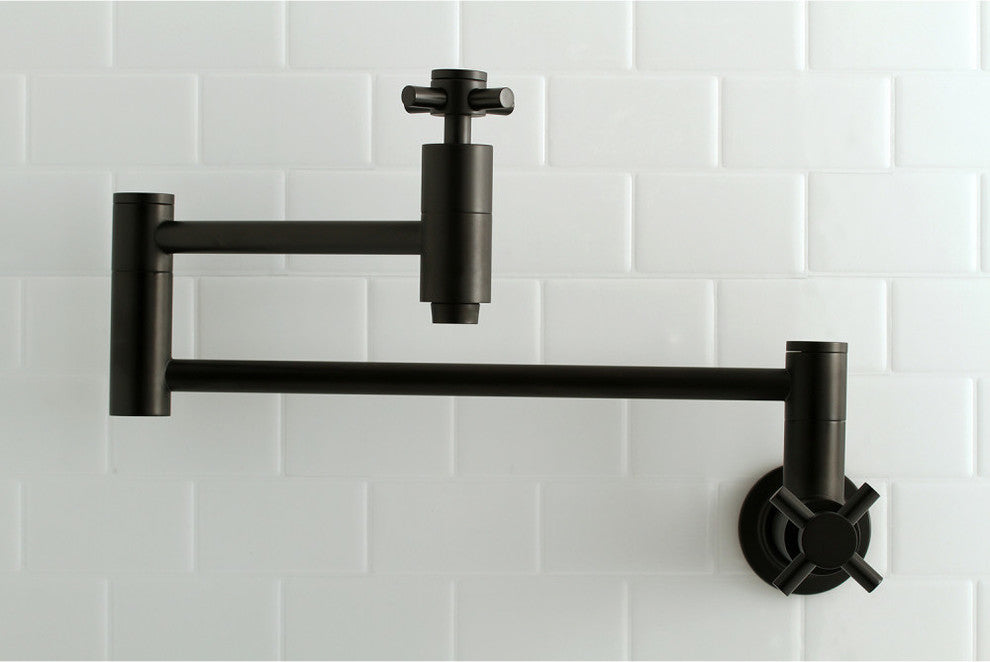 Kingston Brass Wall Mount Pot Filler Kitchen Faucet, Matte Black