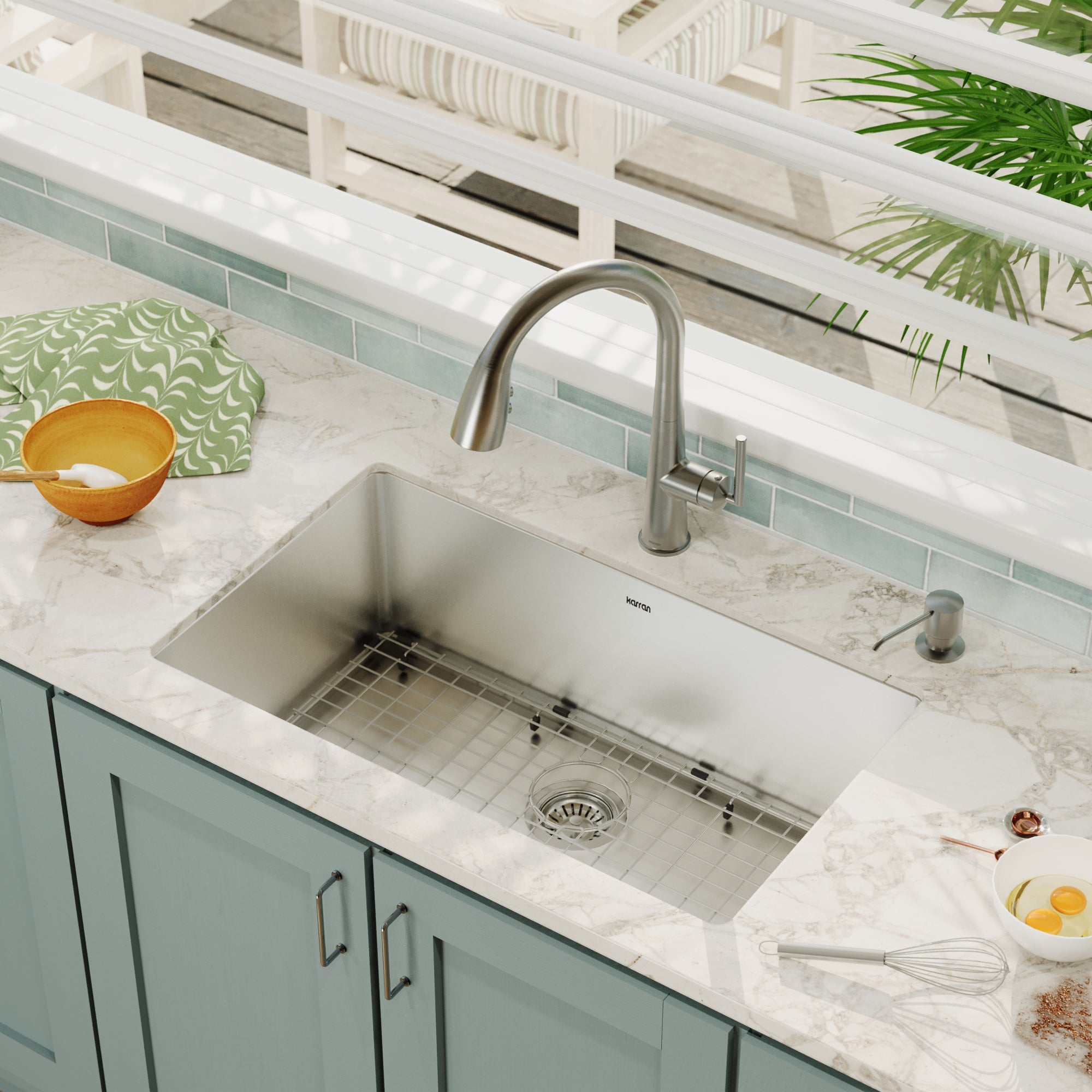 Karran 30" Undermount Large Single Bowl Stainless Steel Kitchen Sink Kit