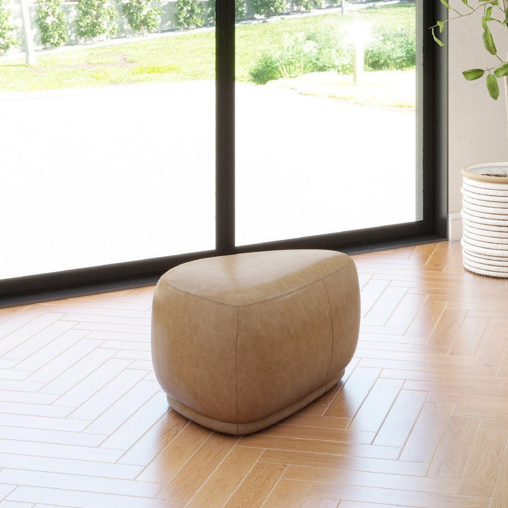 Pebble 26" Rounded Triangle Cocktail Ottoman, Tuscan Tan Brown Top Grain Leather