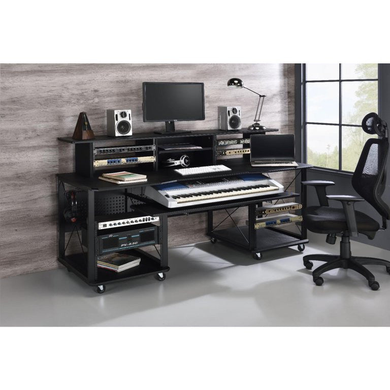Large Desk, Multipurpose Design With Open Compartments & Grommets, Black
