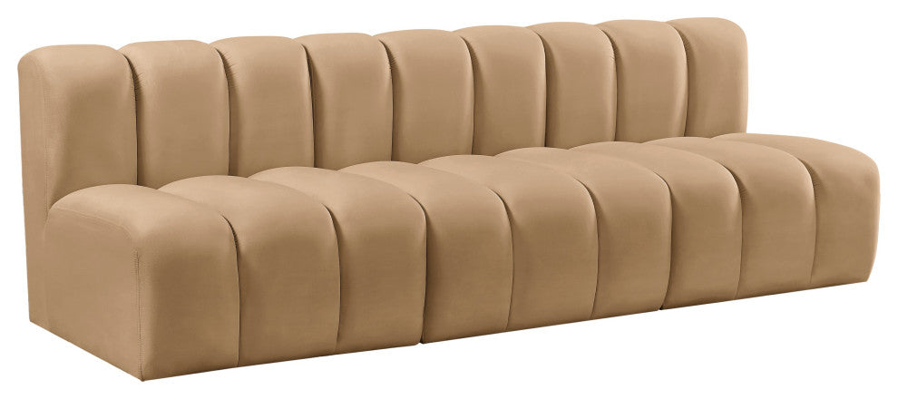 Arc Velvet Upholstered 3-Pc. Modular Sofa, Camel