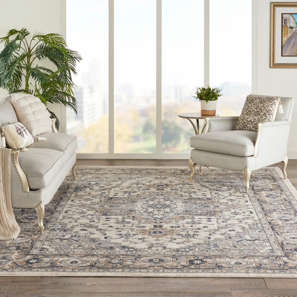 Nourison Quarry Qua05 Traditional Rug, Ivory and Gray, 3'9"x5'9"