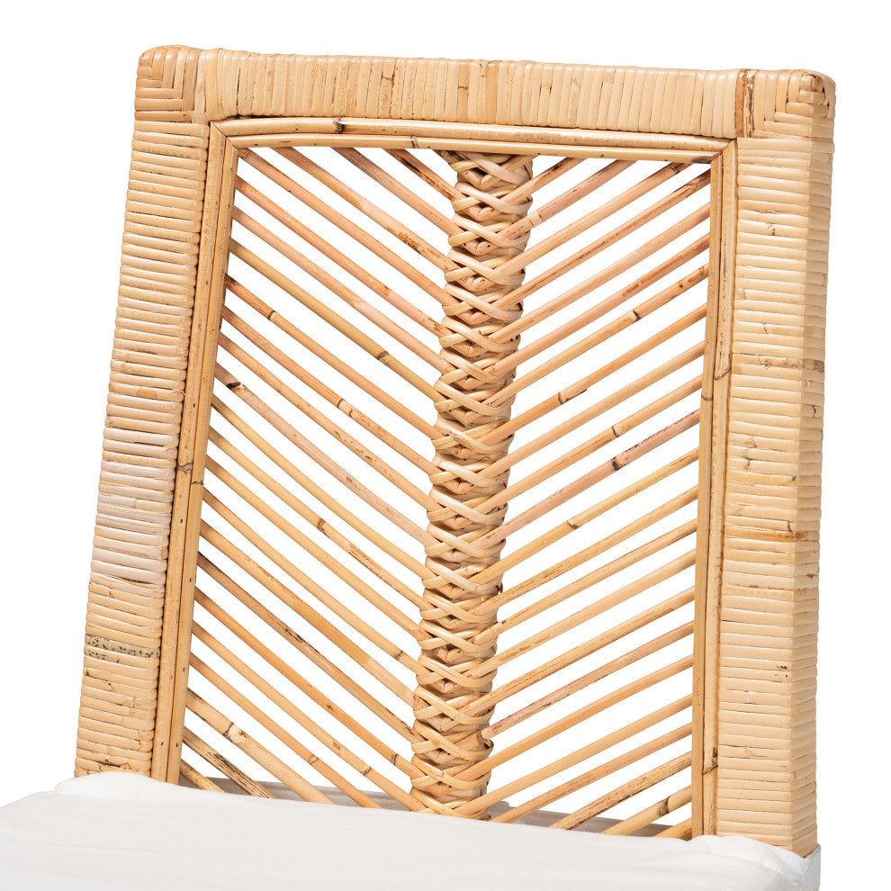 Suci Modern Bohemian Natural Brown Rattan 2-Piece Dining Chair Set