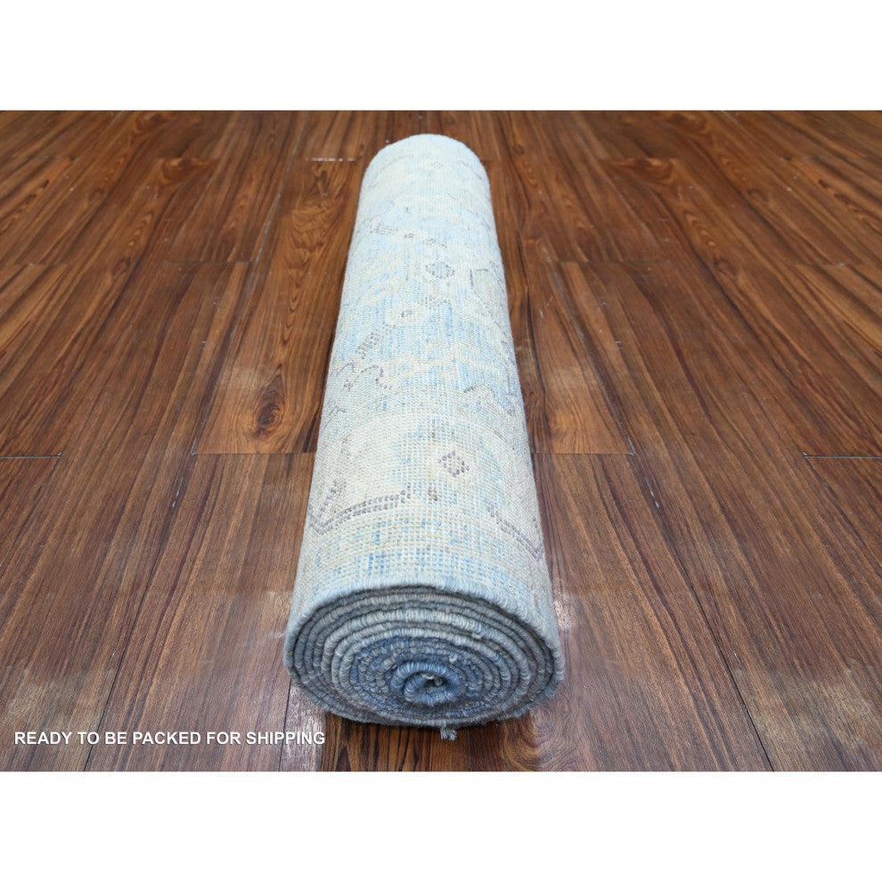 Carolina Blue Wool Hand Knotted Finer Peshawar XL Runner Oriental Rug 2'8"x16'2"