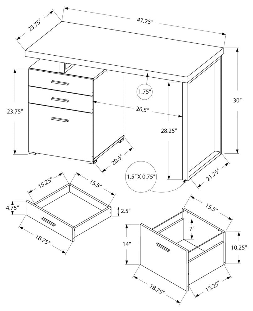 Computer Desk, Home Office, Laptop, Storage Drawers, 48"L, Work, Metal, White