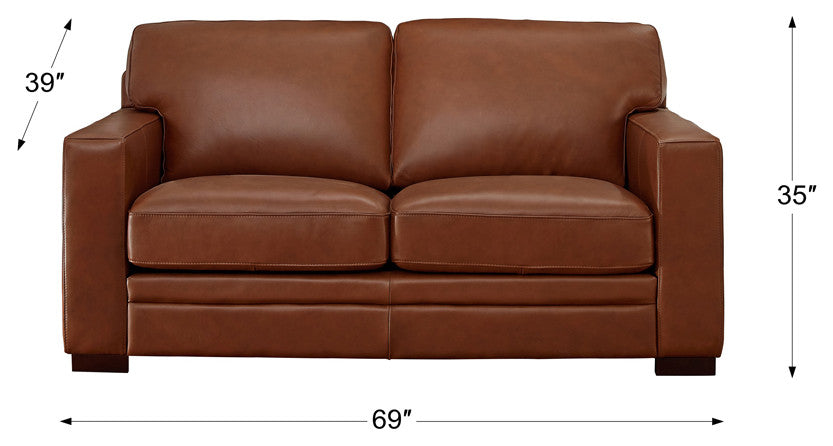 Hydeline Dillon Top Grain Leather Sofa Collection, Cinnamon Brown, Loveseat