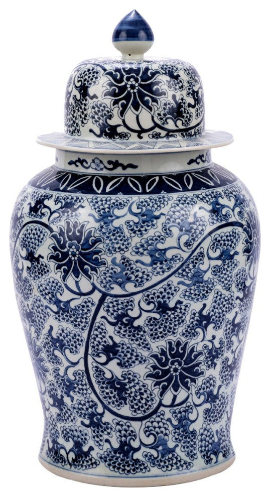 B&W Peacock Lotus Temple Jar, XL
