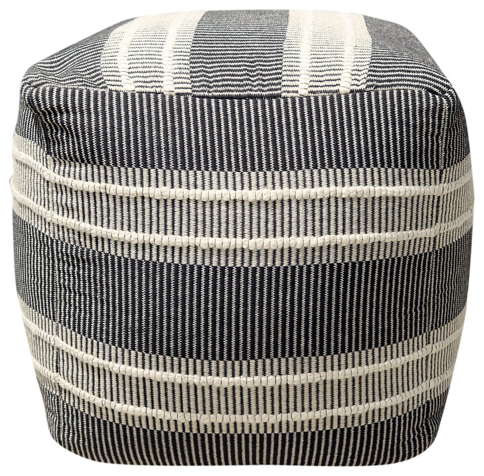 Ivory Machine Woven Kiowa Pouf, 18" Cube