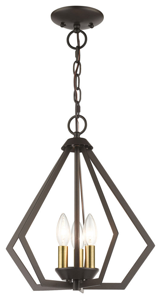 Prism 3-Light English Bronze Semi-Flush/Small Pendant, Antique Brass Accents